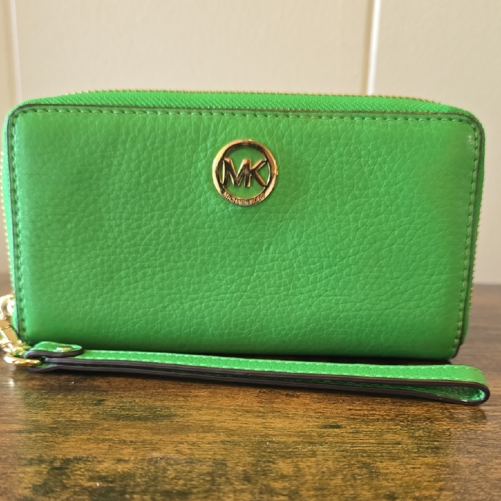 Michael Kors Green Pebbled Leather Wallet